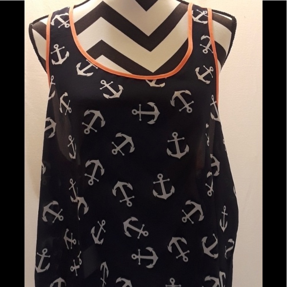 🍭Anchor tank in navy white and neon orange sz XL
